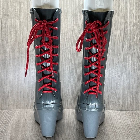 Hunter Rain Boots Womens Size 7 Verbier Tall Lace Up Detail Wedge Rubber Gray - Picture 4 of 10